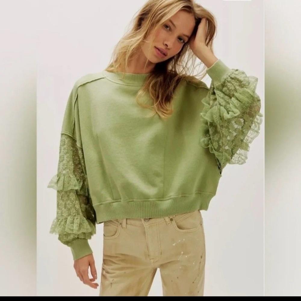 SOLD Free People Gaia Lace Sleeve Sweatshirt